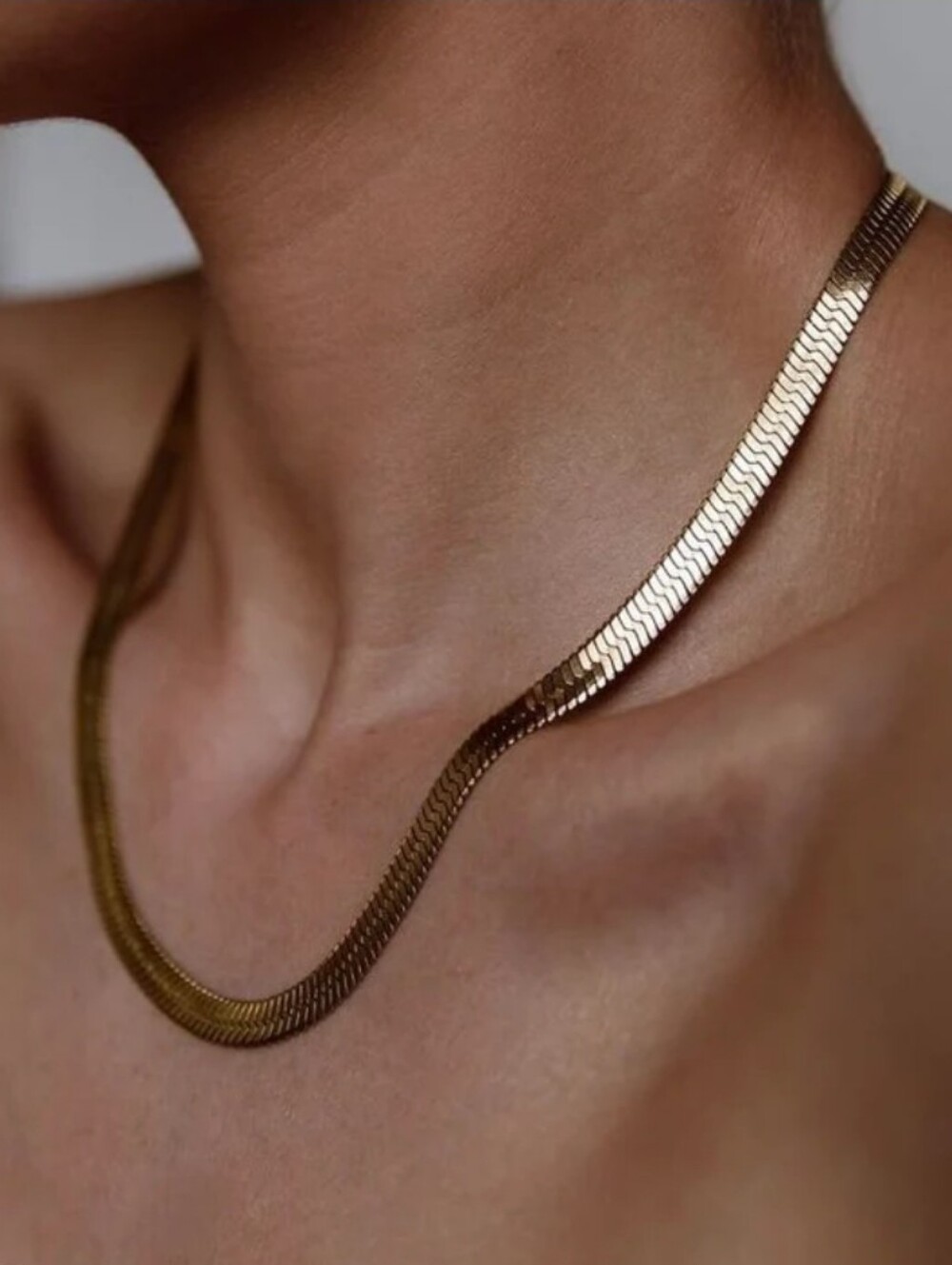 Gold Herringbone Flat Snake Chain Necklace -16in Jewelry Minimal Clean Old Money